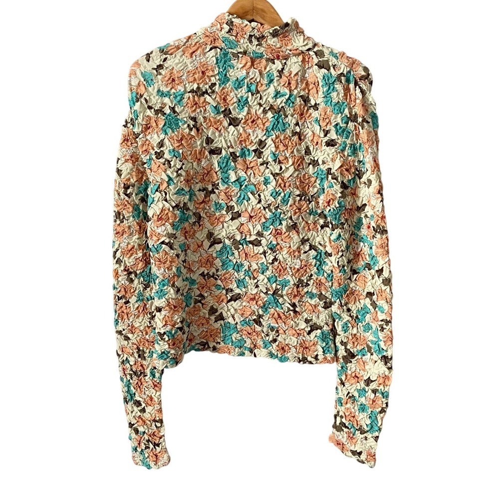 Anthropologie Dolan Pebble Smocked Whimsy Mock Neck‎ Blouse Sz Large Retro Style